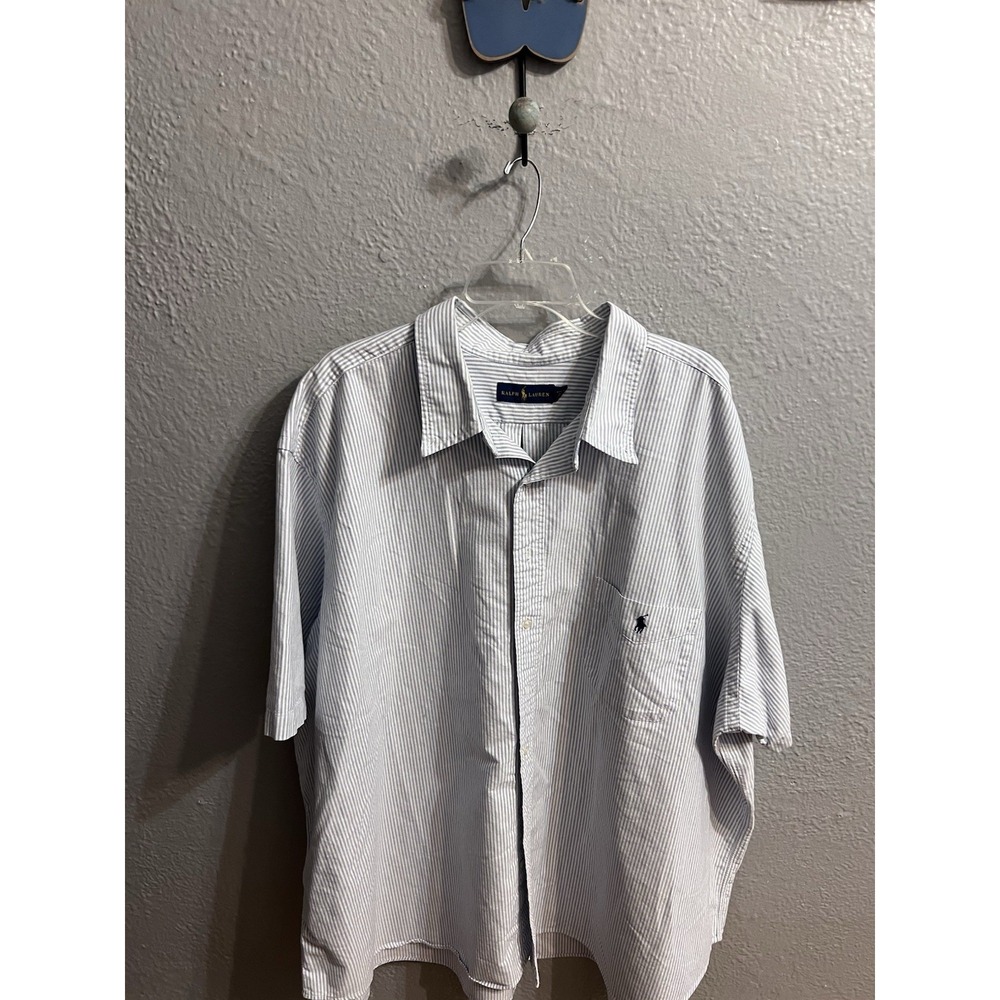 Ralph Lauren Shirt Men 4XB Blue White Striped‎ Short Sleeve Button Lot Of 2